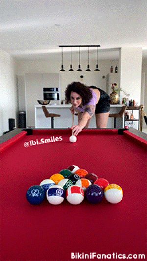 Big tits brunette loves a game of pool