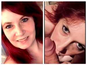 Redhead before and after blowjob