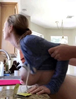 Ry's mom watching for his dad while Ry fucks her sweet pussy in the kitchen at the sink doing dishes