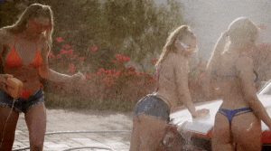 Sexy, hot bikini porn babes soapy fun washing car #2 gif